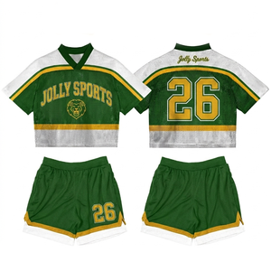 Women 180 GSM Polyester <b>Mesh</b> Jersey Short <b>Set</b> Green White Gold Panels Tackle Twill Heat Transfer Custom Logo Women's <b>Sets</b> - Product Image 1