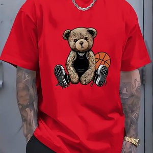 Men's Loose-Fitting 100% Cotton <b>Hip</b> Hop T-Shirt High Quality Embroidered Casual Basketball Cool Bear Screen Printed Design - Product Image 6