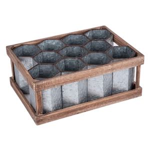 Estante para Vino de Madera Rústica con Insertos de Metal Galvanizado, Soporte para Vino de Mesa Estilo Rústico, Almacenamiento de Vino para Encimera - Product Image 1