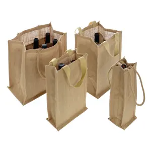 Eco Environment Friendly natural Jute burlap wine beer carrier bag