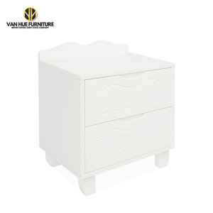 Solid White Wood Kids <b>Bedside</b> Table, 2 Spacious Drawers, Classic Decorative Fronts Perfect Nursery Furniture - Product Image 3