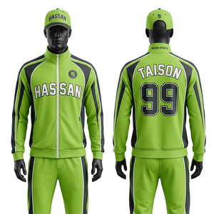 Chándal de Béisbol para Hombre, Premium, 280 GSM, Forro Polar de Poliéster, Color Verde Azulado y Azul Marino, Diseño de Paneles en Contraste, Bordado, Transferencia Térmica, Logotipo Personalizado - Product Image 4