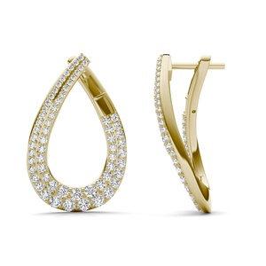 Boucles d'oreilles créoles de luxe pour femme, plaquées or, avec diamants en forme de goutte d'eau, taille brillant rond, sertissage en canal, bijoux de mariage - Product Image 4