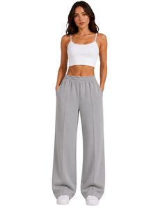 Manufacturer Custom Women Light Grey Wide Leg Sweatpants High Waist Loose Fit Lounge Jogger Pants Casual Streetwear Daily Wear - Product Image 1