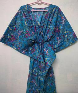 Robe Kaftan Bohème Vintage Faite à la Main en Coton et Dentelle, Imprimé Floral, Coupe Évasée, Grande Taille, Tenue de Plage, Vêtement de Maternité, Cadeau pour Demoiselle d'Honneur - Product Image 1