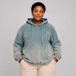 Women Distressed Hoodie <b>Fashion</b> Oversized Pullover Sweatshirt Vintage Streetwear Casual Hoodie Custom Manufacturing - Product Image 4