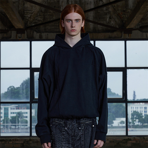 Sudadera con capucha personalizada para hombre, estilo urbano, con corte y costura, oversize, con cremallera, apliques y patchwork, efecto desgastado - Product Image 5