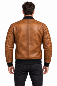 Chaqueta Bomber de Cuero Genuino para Hombre, Estilo Motero, con Hombros Acolchados, Tallas Grandes, Ropa Exterior Informal Acolchada, Venta al Por Mayor Directa de Fábrica - Product Image 2