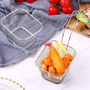 Wholesale Customized Logo Square Stainless Steel Mesh Fry <b>Basket</b> French Potato <b>Chips</b> Tableware Serving Bucket Bulk Order Supply - Product Image 1