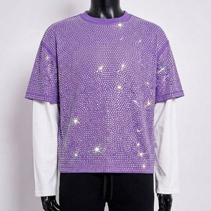 Camiseta Personalizada para Hombre, Doble Capa con Pedrería, 100% Algodón, Hombros Caídos, Manga Larga, Estilo Urbano, OEM ODM - Product Image 1
