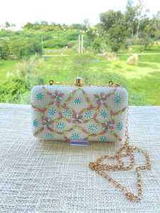 Best Quality White Embellished Beaded Clutch Zipper Elegant Evening Handbag Women's Party <b>Purse</b> 7 Inch Cotton Lining <b>Small</b> - Product Image 1