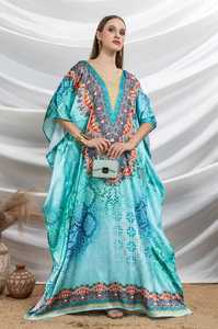 Hot Sale Designer Turkish Style <b>Kaftan</b> Kurta Women Polyester Handmade Batwing Sleeves V Neck Regular Fit Flared Hem Ramadan - Product Image 5