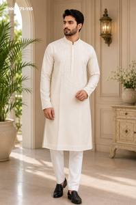 <b>Top</b> Quality Soft Silk with <b>White</b> Thread-<b>Sequin</b> work & Full-Sleeve & Band Collar Man's Kurta-R Cotton Payjama Set Indian Supplier - Product Image 6