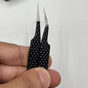 Pinces à cils professionnelles en acier inoxydable noir brillant, logo personnalisé, testées à la main, qualité supérieure, pour extensions de cils - Product Image 6