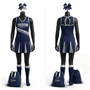 Taison Sports <b>Men's</b> Cheerleader Uniform Navy Blue V-Neck Short Sleeve Jersey <b>Skirt</b> Socks Set Breathable Polyester Plus Size - Product Image 1