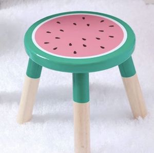 Watermelon Print Contemporary Kids Wooden <b>Stool</b> Round Tabletop <b>Childrens</b> Seat Home Decor - Product Image 1