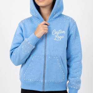 Custom Logo Acid Washed Rhinestone Hoodie For Unisex Heavy Gsm Premium Quality Zipper Hoodie With Kangaroo Pocket For Streetwear - Product Image 3