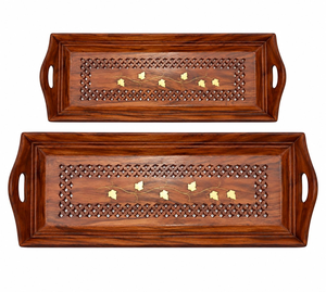 Juego de 2 bandejas de madera artesanales para servir té y comida, con asas, para cocina, desayuno, restaurantes, cafeterías y hogar - Product Image 6
