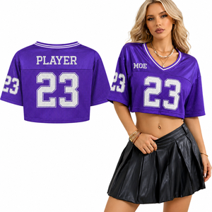 Top Corto Morado Personalizado Estilo Y2K para Mujer, Jersey de Fútbol Americano con Número Impreso OEM, Cuello en V, Hombros Caídos, Malla Holgada, Top Deportivo - Product Image 1