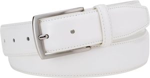 White Cow Hide Leather <b>Belt</b> with Silver Rectangular Pin Buckle Formal Design - Product Image 5