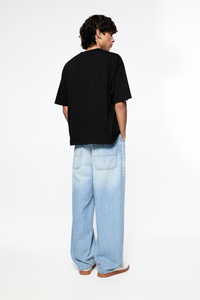 Custom High Quality 100% Cotton Men's Baggy Jeans Distress Printed Dirty Denim Vintage Dark Washed Straight Style - Product Image 2