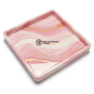 Luxury Pink Marble Resin Serving <b>Tray</b> with Gold Veins Modern Square Decorative <b>Vanity</b> <b>Tray</b> Handmade Carrara Style Resin Plat - Product Image 6