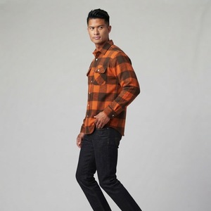 Camisa Casual de Franela a Cuadros Naranja Marrón para Hombre, Manga Larga, Cuello con Botones, para Otoño - Product Image 2