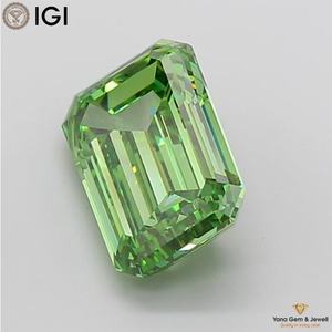 CVD Lab Grown Diamond VS1 Clarity Fancy Vivid <b>Green</b> Color 3.00 CARAT Emerald Cut With IGI Certified For Custom Wedding Ring - Product Image 3