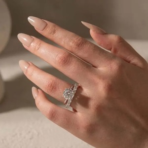 Classic Design 925 <b>Sterling</b> <b>Silver</b> Gold Plated Moissanite 3 Ct Round Cut Solitaire Engagement <b>Ring</b> <b>Set</b> Stackable for Women India - Product Image 2