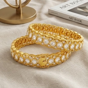 Elegant 925 Silver Monzo Bangles Crystal Stone Designer <b>Kada</b> Set for Women Wedding Jewelry Round Brilliant Cut Everyday Wear - Product Image 1