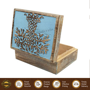 Caja de Madera de Mango Azul Quemado Tallada a Mano con Diseño Elegante y Tema Floral de Artesanos Indios para Almacenamiento, Venta al Por Mayor - Product Image 6