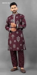 Premium Collection Silk-Base with Placket Embroidered work & Printed Ethnic Motif Kurta-Matching Color Pant Set Wholesale Supply - Product Image 4
