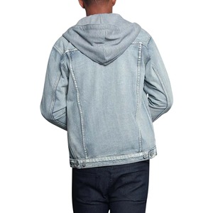 Customizable Light Wash Hooded <b>Men</b> Denim Jacket Ripped <b>Jean</b> Coat with <b>Drawstring</b> Hood Top Quality Suppliers <b>Jean</b> Jackets for <b>Men</b> - Product Image 2