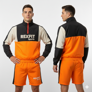 Ensemble de survêtement coupe-vent deux pièces Rexfit Sports de haute qualité pour hommes – Veste zippée et short en nylon – Vente en gros - Product Image 5