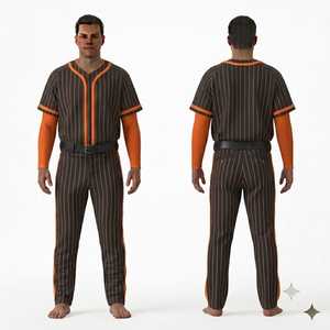 Ensemble uniforme de baseball pour homme, maillot rayé noir et orange, pantalon respirant, fermeture à boutons, coupe classique, vêtements pour toutes les saisons - Product Image 1