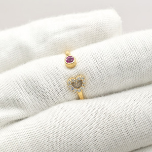 <b>Dainty</b> Open Cuff Gemstone and Diamond Promise <b>Ring</b> 18K Solid Yellow Gold 3MM Burma Ruby Adjustable <b>Ring</b> July Birthstone Jewelry - Product Image 5