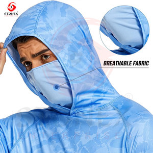 Men's <b>Blue</b> Camouflage <b>Long</b> <b>Sleeve</b> Fishing Hoodie UPF 50 Anti-Uv Performance Shirt Pullover <b>Top</b> - Product Image 6