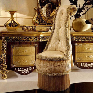 Luxury Classic Mahogany Wood Dressing <b>Table</b> 4-Drawers with <b>Mirror</b> Dark Wood Gold Inlay Vanity Set Elegant for Hotel Bedroom - Product Image 5