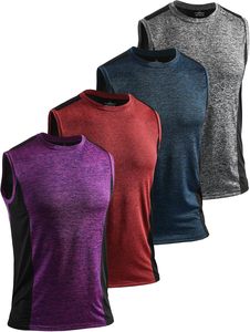 Camiseta sin Mangas para Hombre, Cuello Redondo, Tejida, de Secado Rápido, Color Sólido, Deportiva, Verde, Morado, Azul, Gris, Poliéster - Product Image 2