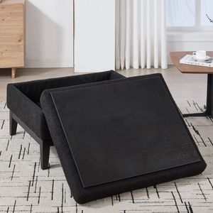 Tavolino da Caffè e Poggiapiedi Reversibile 33.86"W, Poggiapiedi Quadrato con Base in Legno Imbottita e Gambe in Legno di Gomma, Pouf Contenitore - Product Image 5