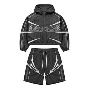 Mens premium 120 GSM polyester windbreaker short set <b>white</b> black purple panel design sublimation print custom logo plus size - Product Image 2