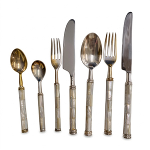 Ensemble de couverts en nacre, style français vintage, en acier inoxydable, poli miroir, avec manche en nacre, cuillère, couteau, fourchette, argenté - Product Image 5