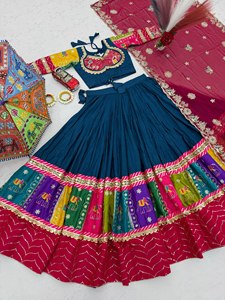 Conjunto Tradicional de Chaniya Choli para Navratri, con Trabajo de Espejos, Parches y Bordado de Elefantes, Lehenga Choli, Ropa Étnica India - Product Image 2