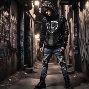 Sweats à capuche légers pour hommes de la meilleure qualité 100% coton avec strass et clous fabriqués en bon matériau - Product Image 2