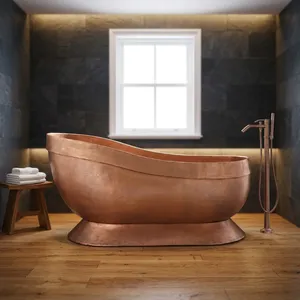 Bañera Independiente de Cobre Hecha a Mano, Bañera de Pedestal de Lujo con Diseño Curvo para un Baño Elegante - Product Image 4