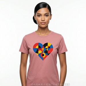 Modern Geometric Heart Women T-Shirt Dusty <b>Rose</b> Cotton Tee Abstract Print <b>Top</b> Manufacturer Custom OEM ODM Printed Clothing - Product Image 1
