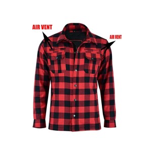 Chemise en flanelle pour motards, personnalisée, à carreaux noirs et gris, renforcée, avec poches en maille, protection CE, doublure en aramide, coton, pour hommes, grandes tailles - Product Image 5