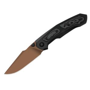 Couteaux de poche pliants professionnels avec lame affûtée à revêtement foncé, manche ergonomique en tissu brun et design portable - Product Image 5