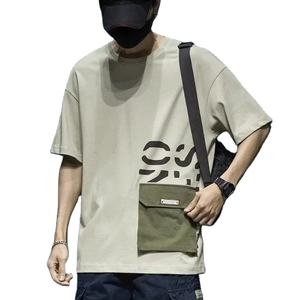 Camiseta de verano de manga corta con estampado de letras para hombre con bolsillo Cargo, camisetas informales de algodón con cuello redondo, ropa de calle Y2K, camisetas de gran tamaño - Product Image 1