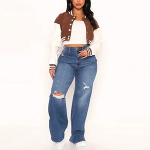 2026 Top Trending Women's Woolen Fabric Varsity <b>Jackets</b> Custom Logo <b>Cropped</b> <b>Ladies</b> University Embroidery Sheep Skin Wool - Product Image 3